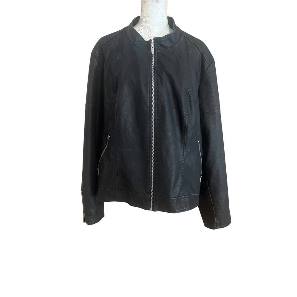 Black Baccini Women’s Faux Leather Moto Jacket Black Size XL